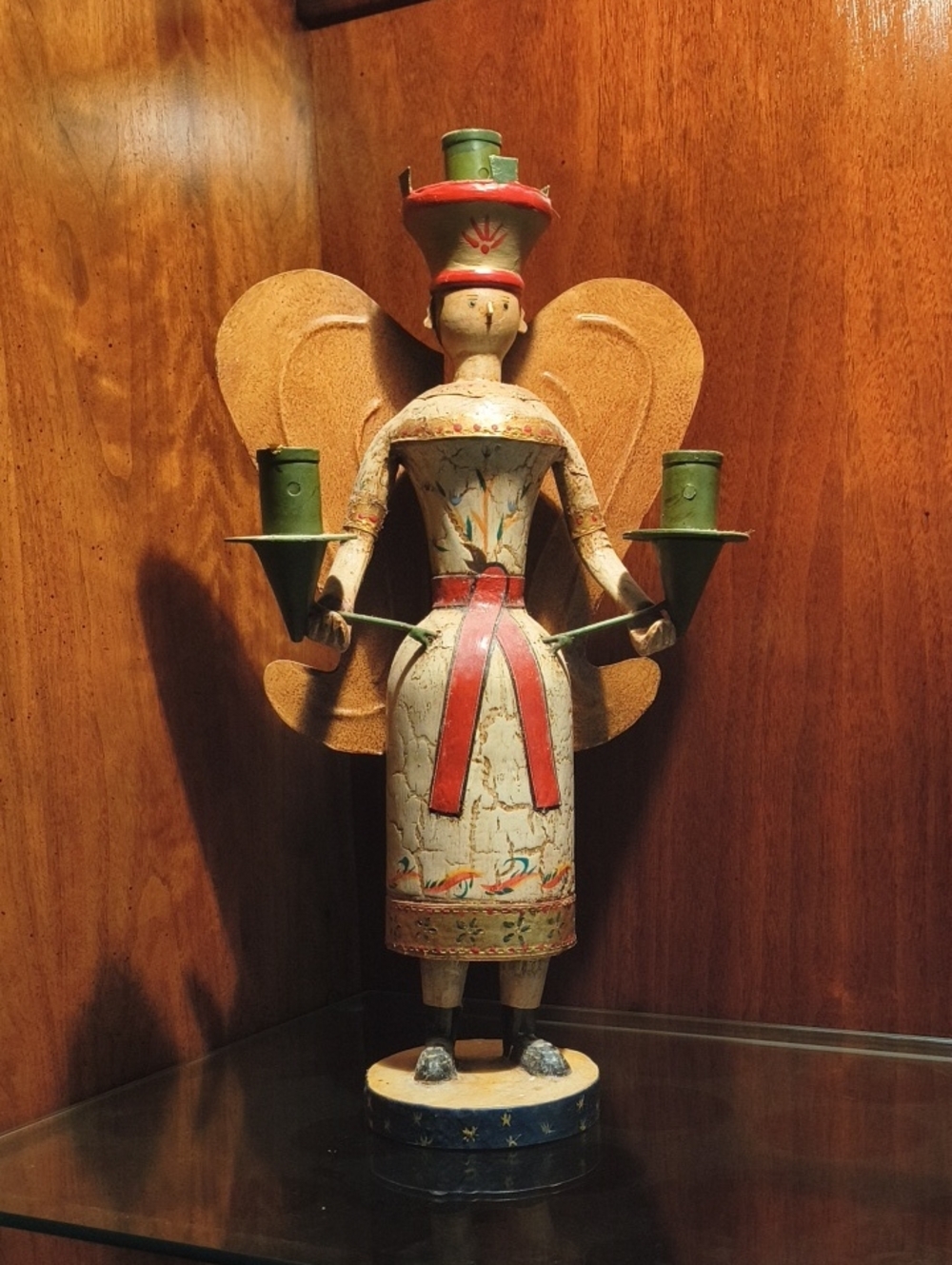 Beautiful Handcrafted German Folk Angel Candleholder in Cream and Red
